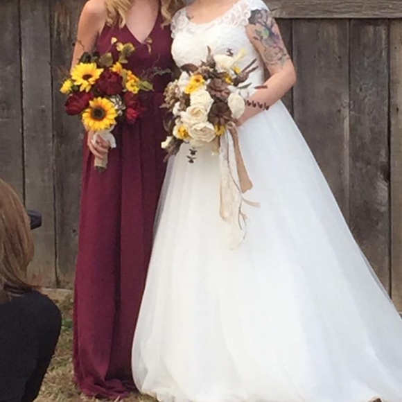 White by Vera Wang | Wine V-Neck Haltered Dress - Picture 3 of 5